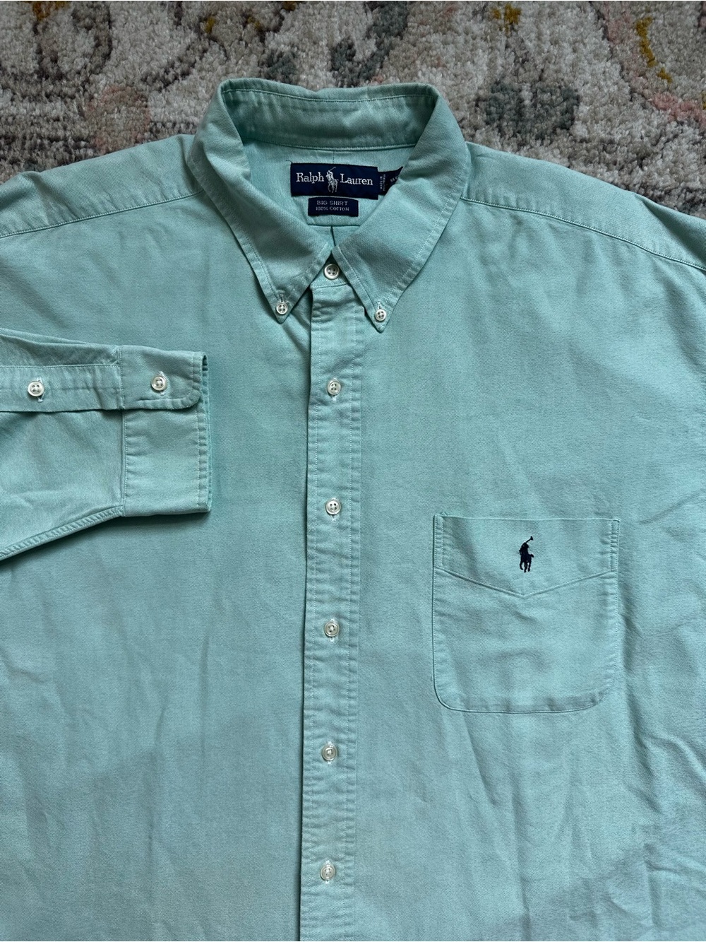 Vintage Ralph Lauren Big Shirt Button Down Men XXL Green Pocket Pony